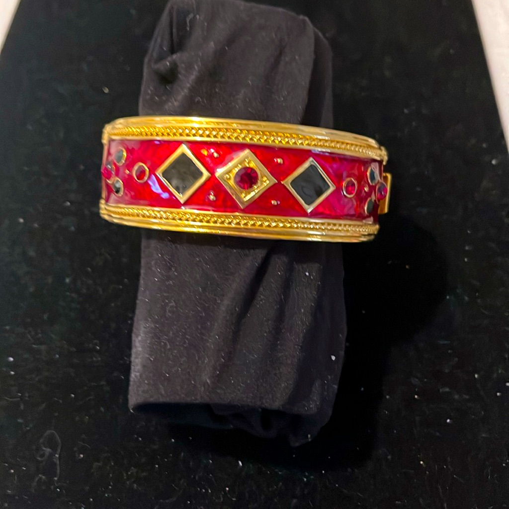 Vintage Berebi Limited Edition Gold Tone & Red Enamel Bracelet With Rhinestones